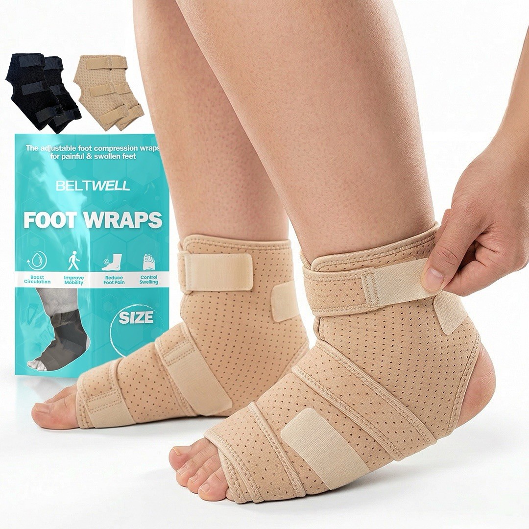 2PK Ankle & Foot Compression Wraps, Adjustable Lymphedema Support Braces L size