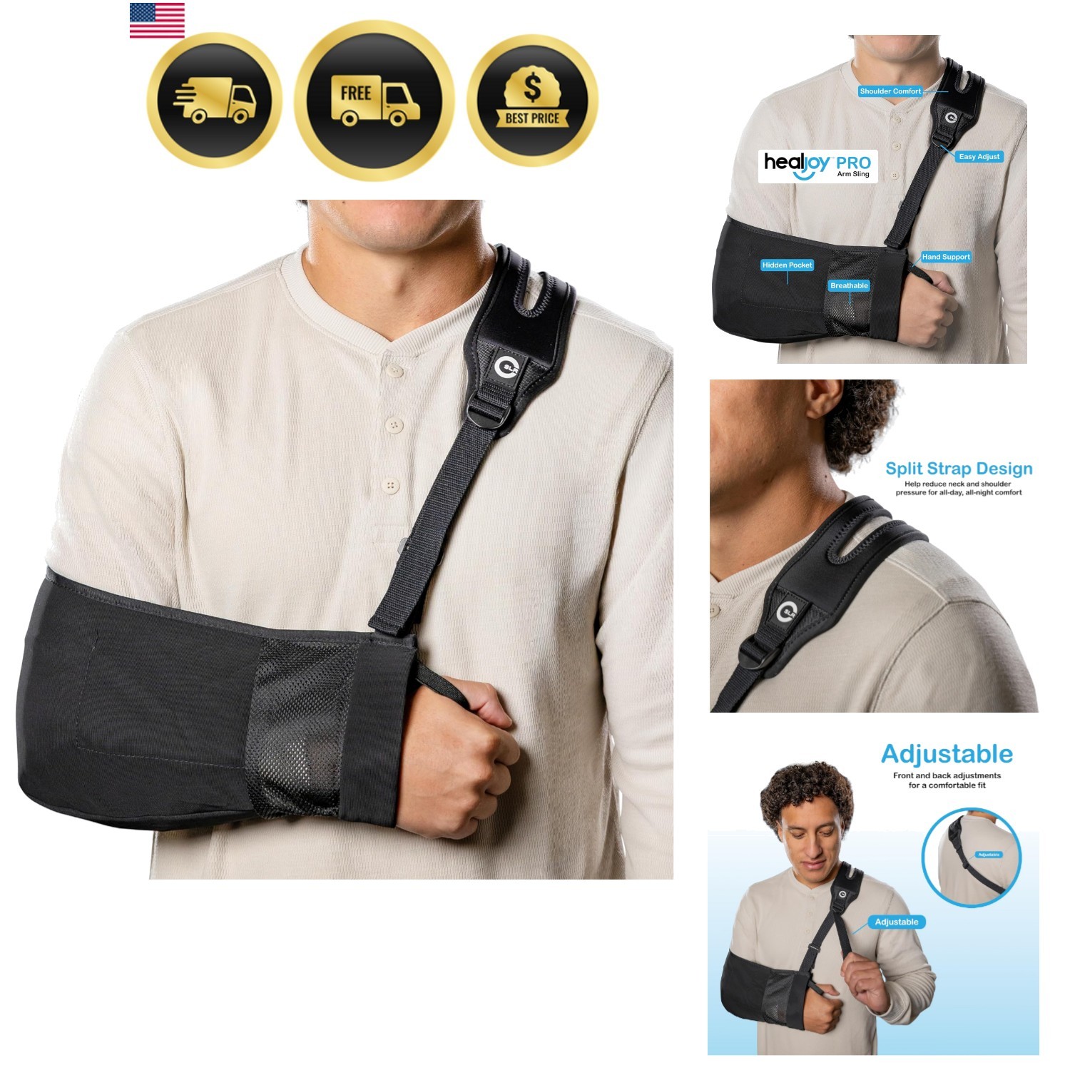 Pro Arm Sling with Split-Strap Support – Ergonomic Shoulder & Arm Brace, Ligh…