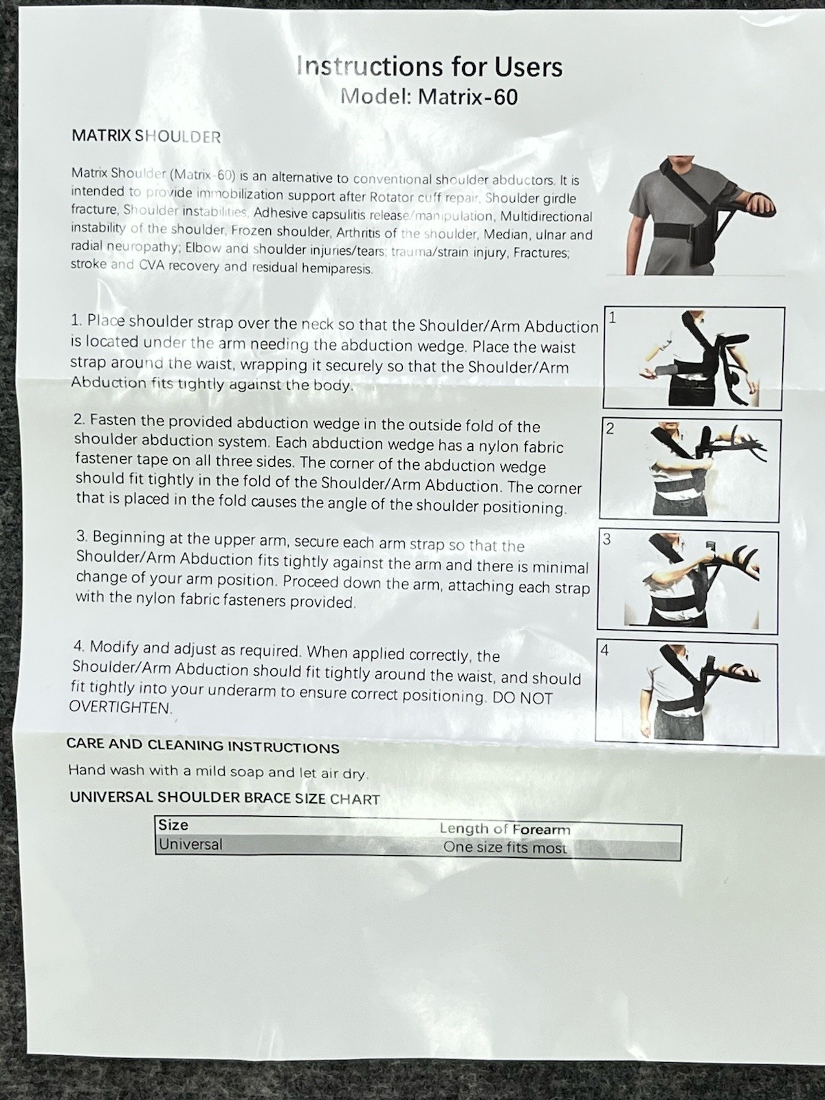 Paradigm Bracing Matrix-60 Shoulder Arm Abduction Brace Immobilizer Universal
