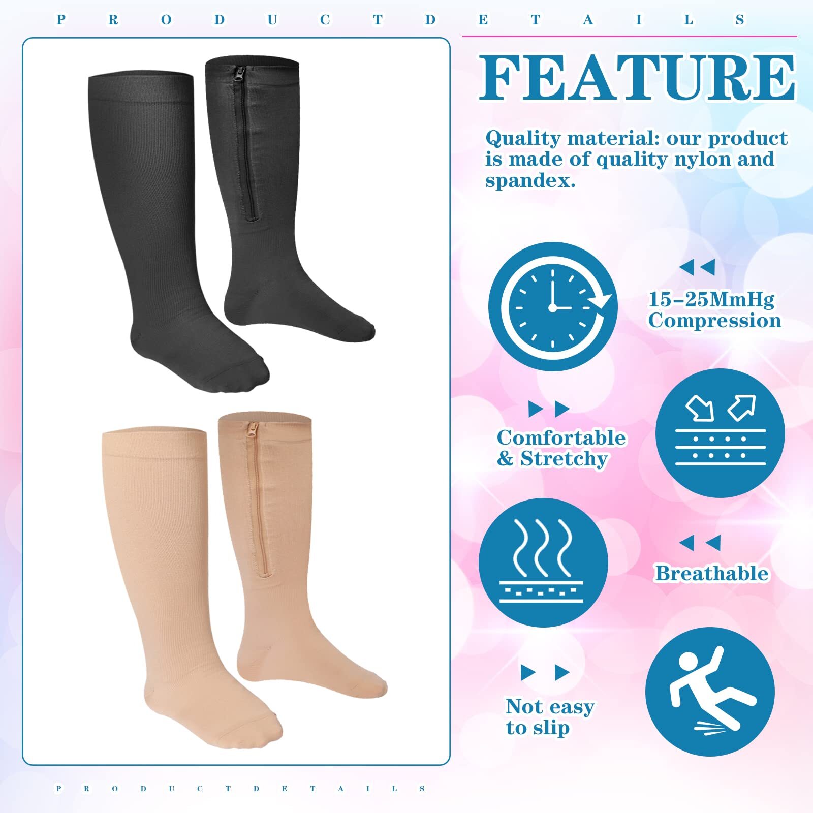 2 Pair Wide Plus Size Calf Compression Socks with Zipper for Overweight Women…