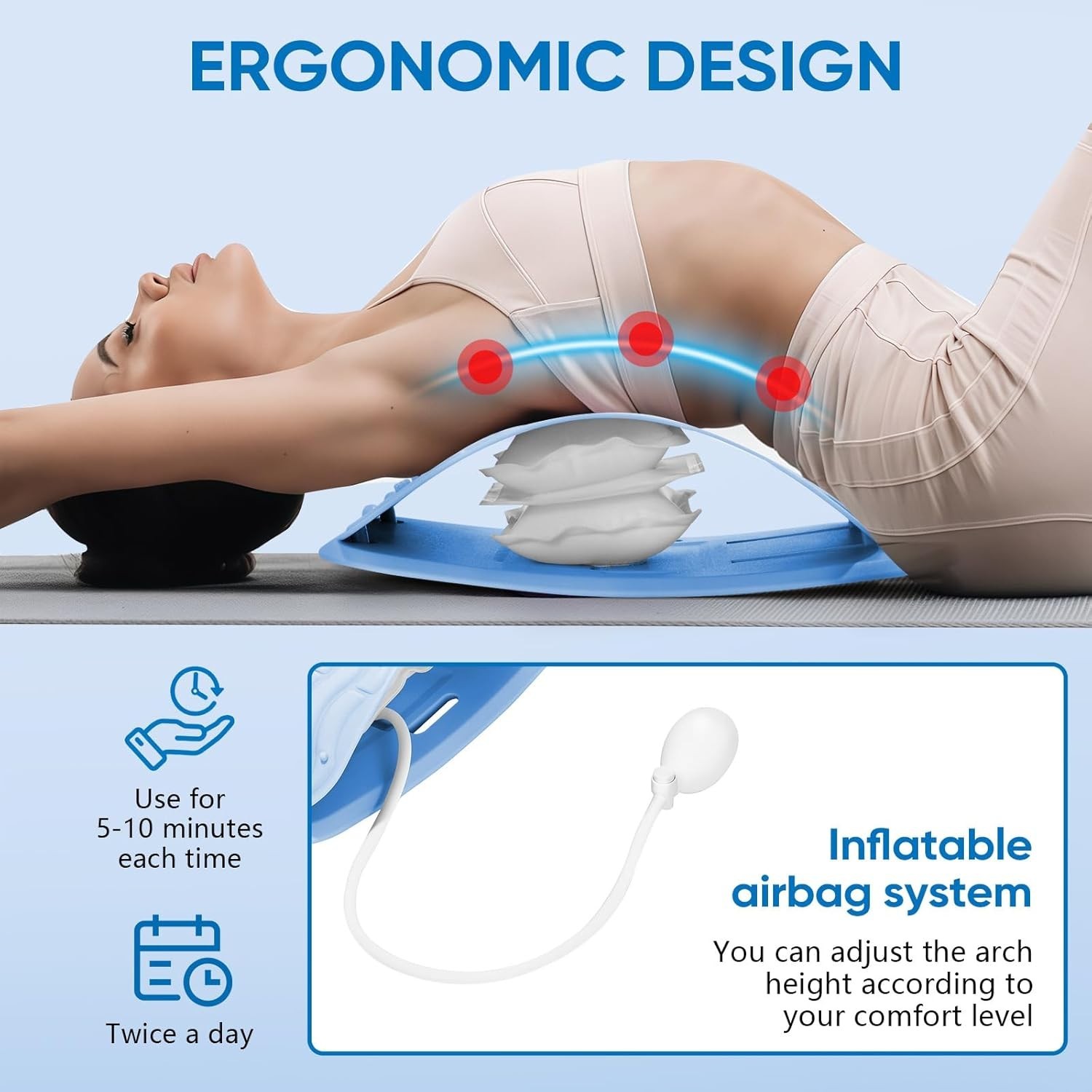 Ergonomic Lumbar Support Board, Lower Back Stretcher Adjustable Air Compressi…