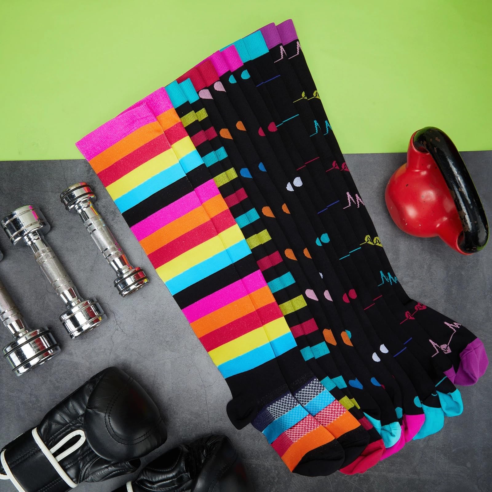 Chicingyo 6 Pairs Thigh High Compression Socks for 15-20 mmHg, Multicolor