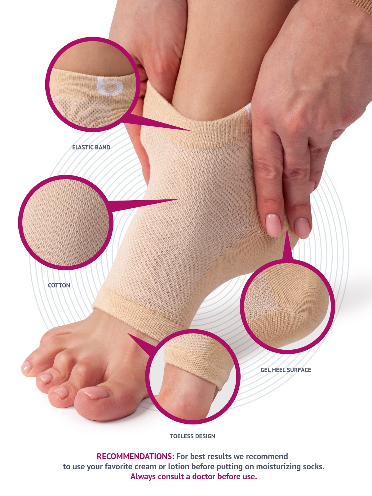 Moisturizing Heel Socks – Toeless Socks for Women Men