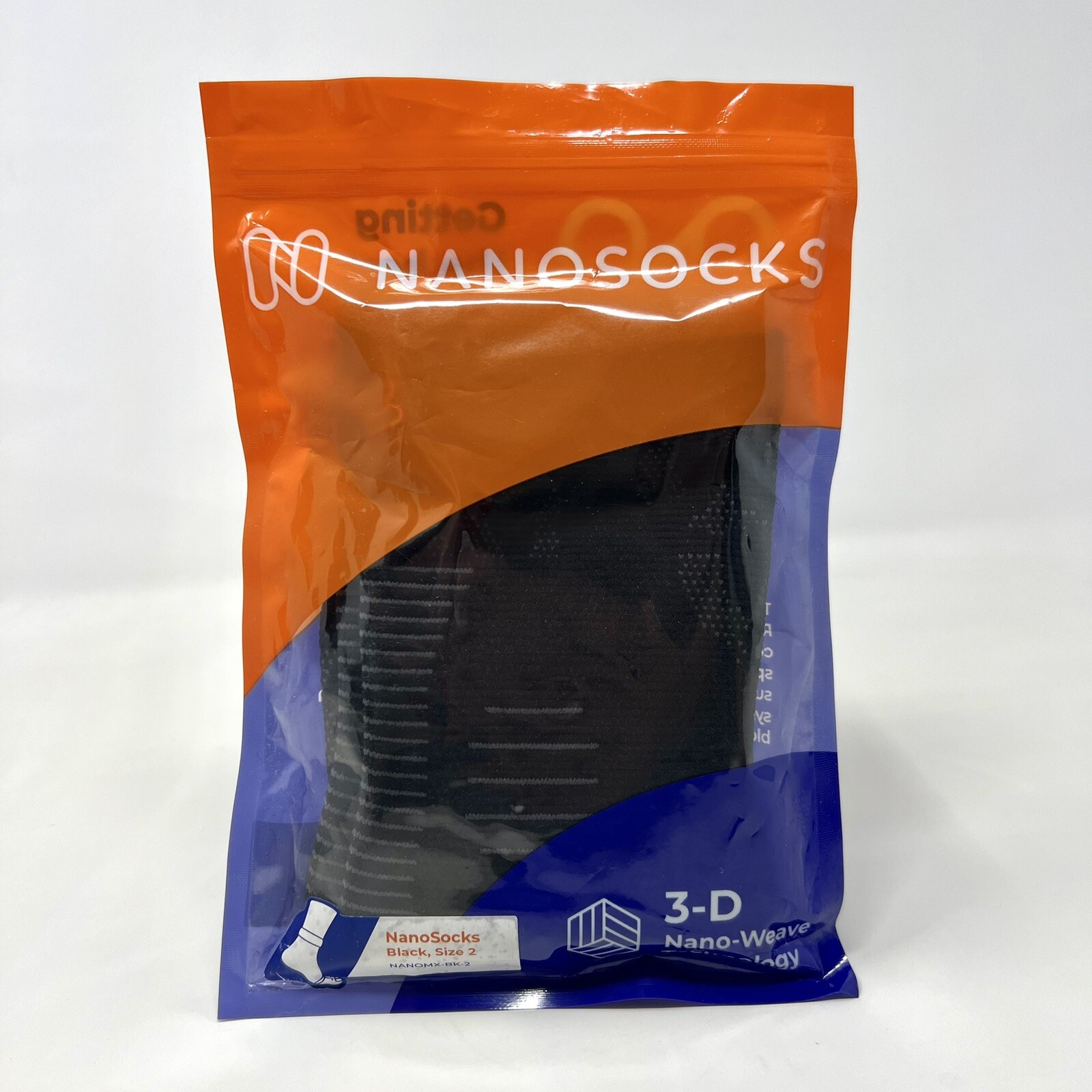 NEW! Nanosocks 3D Nano-Weave Technology Nanomx-BK-2 BLACK Size 2 / Medium