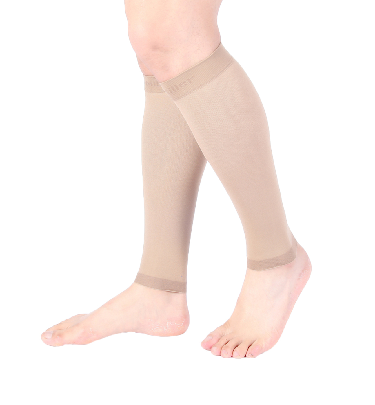 Calf Compression Sleeve Doc Miller 20-30mmHg Recovery Varicose Veins TAN SKIN