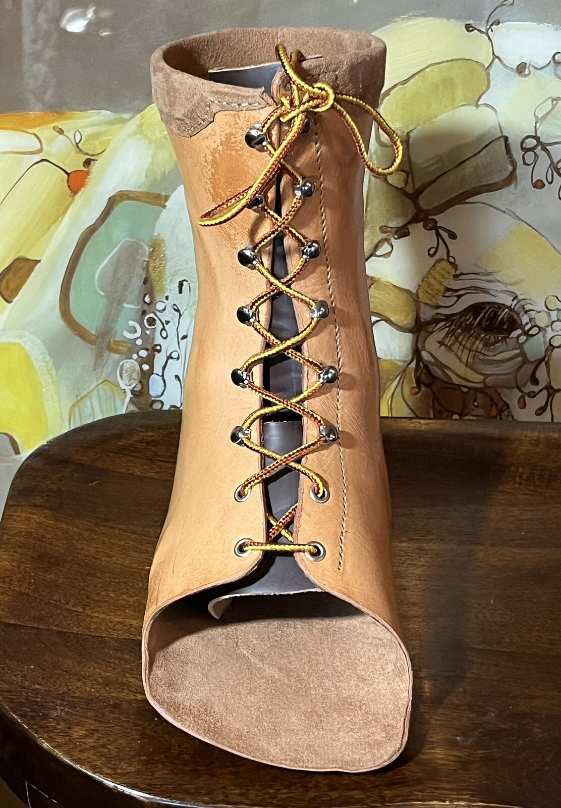 Tan Brown Leather Orthopedic Boot Lace Up Right Foot Custom Small ~9″ Tall