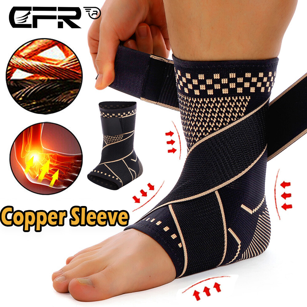 Copper Ankle Support Brace Compression Sleeve Plantar Fasciitis Foot Wrap Relief