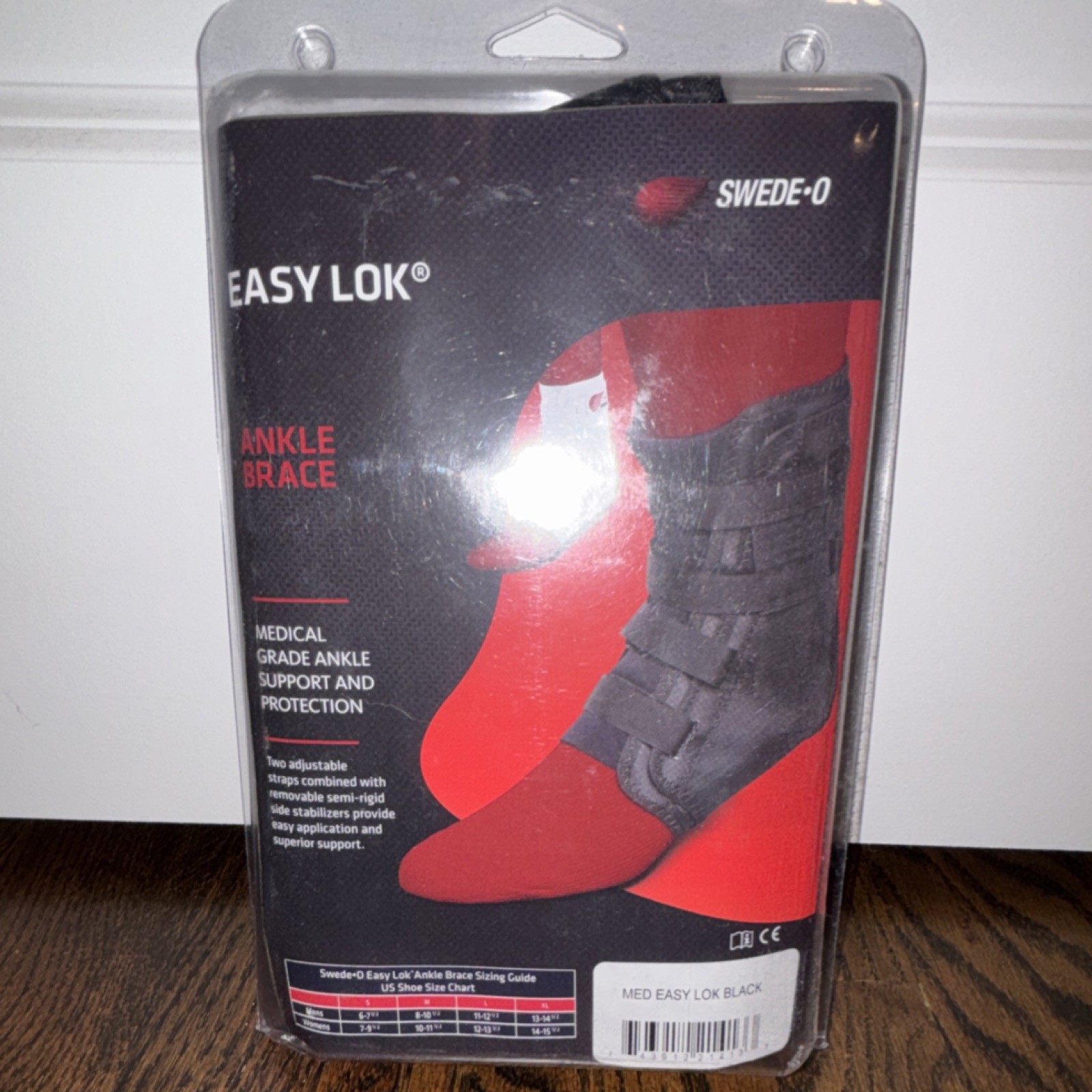 Swede-O Easy Lok Adjustable Ankle Brace Medium Black Support Protection