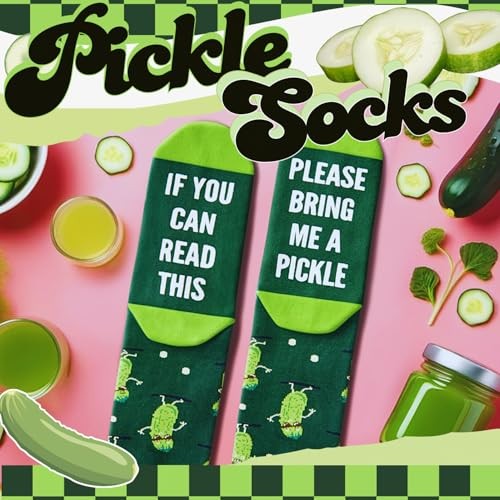 Funny Socks for Men Women – Pickle Gifts, Ice Cream Bring Me Pickle Dark Green
