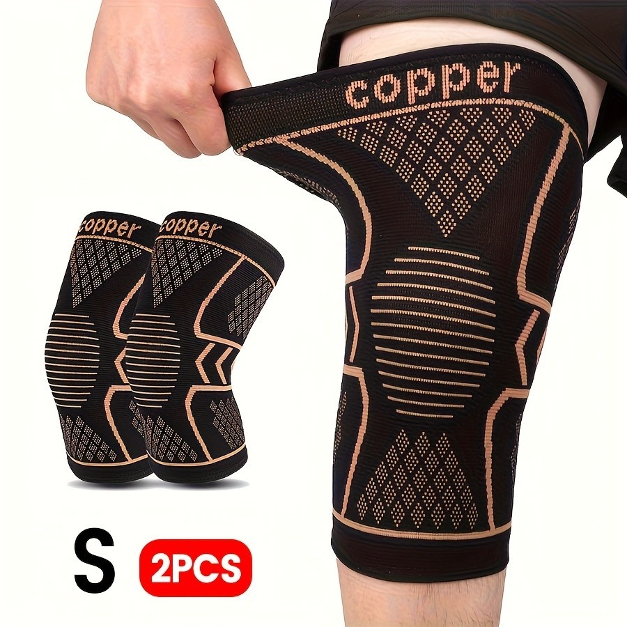 2 Pack Copper Compression Knee Sleeves Elastic Breathable Sports Support