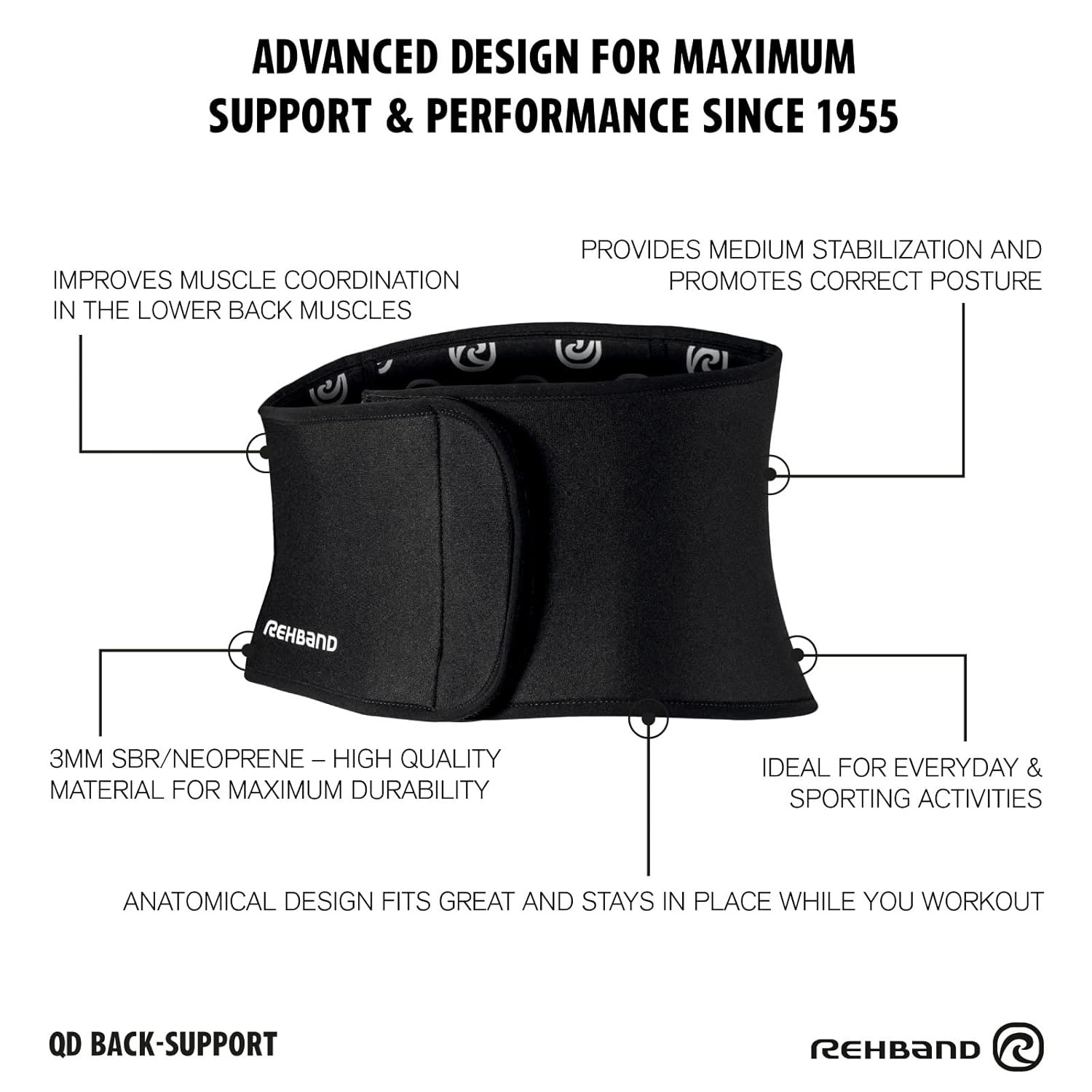 QD Back Support 3Mm – Lightweight Neoprene Lumbar Brace for Compression, Warmth
