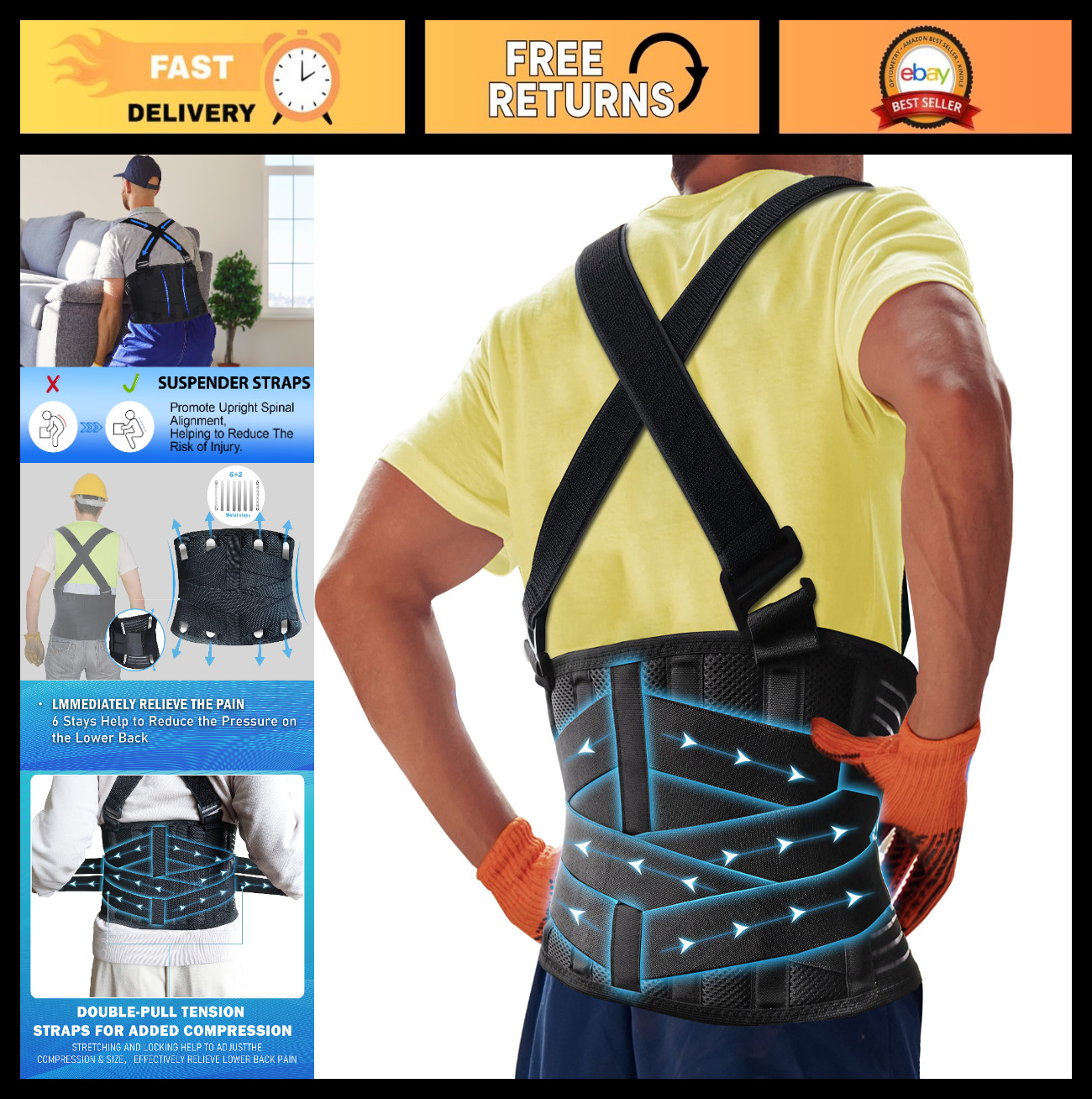 Plus Size Back Support Belt with Removable Straps, Posture Corrector for Heavy L