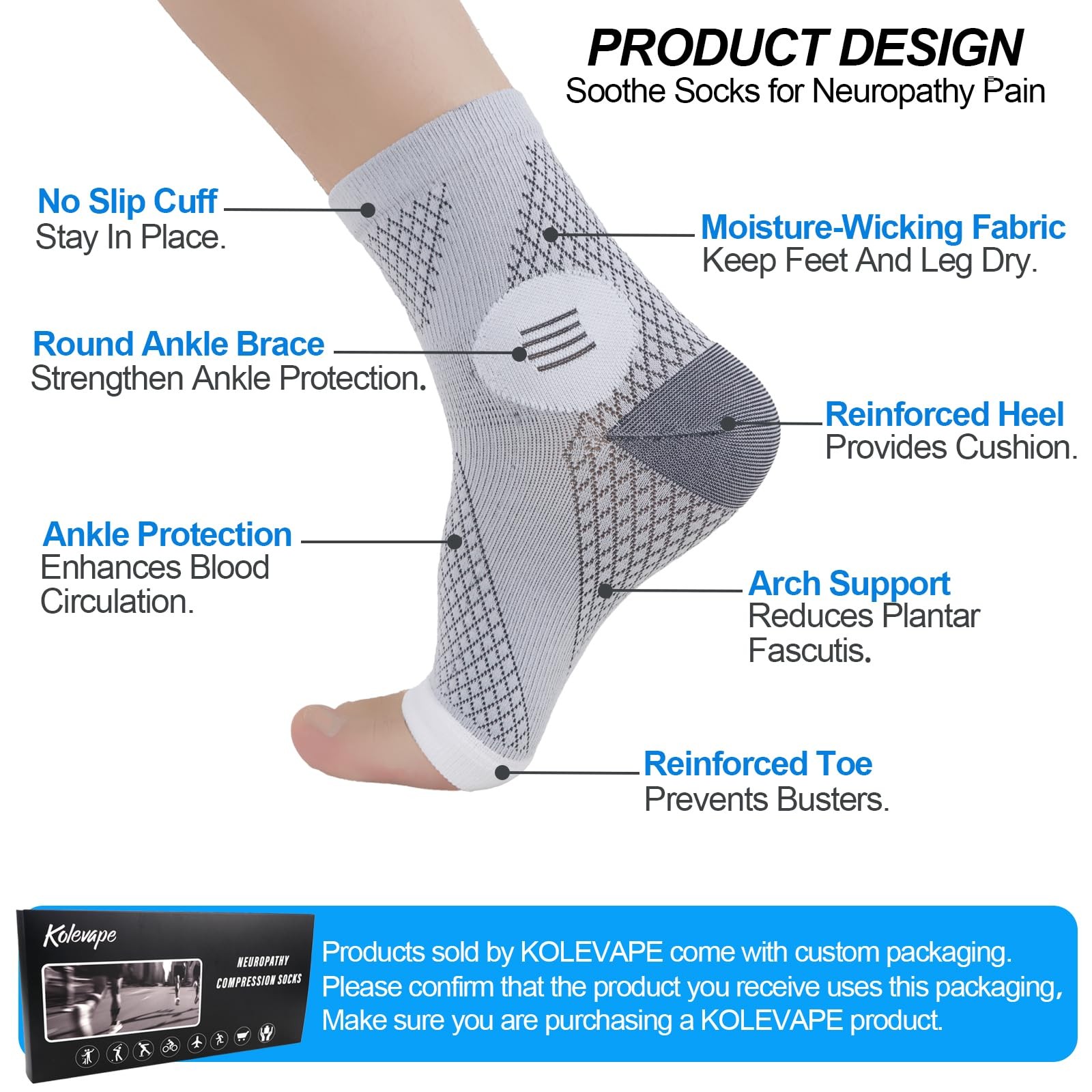 3 Pairs Neuropathy Socks for Women & Men,Nano Comprex Ankle Sleeves Protectio…