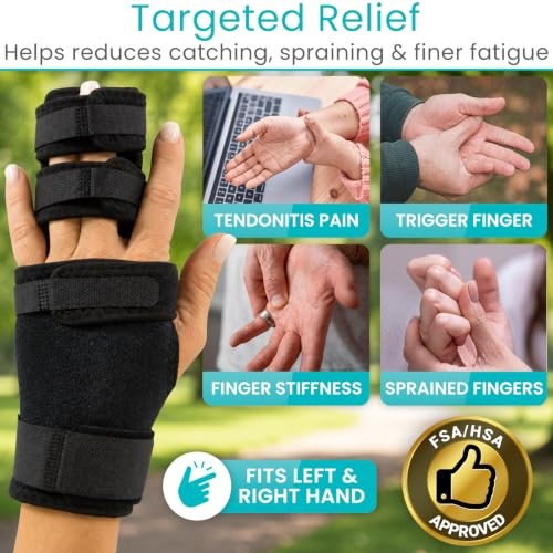 Trigger Finger Splint Brace – Adjustable Hand Wrist Support Black One Size