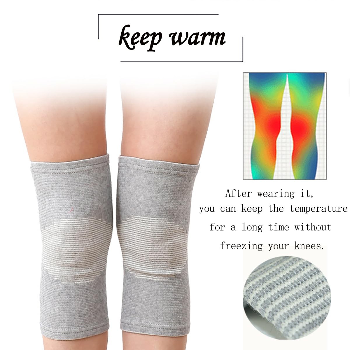 2 Pairs Bamboo Charcoal Compression Knee Sleeve X-Large, Gray+Black