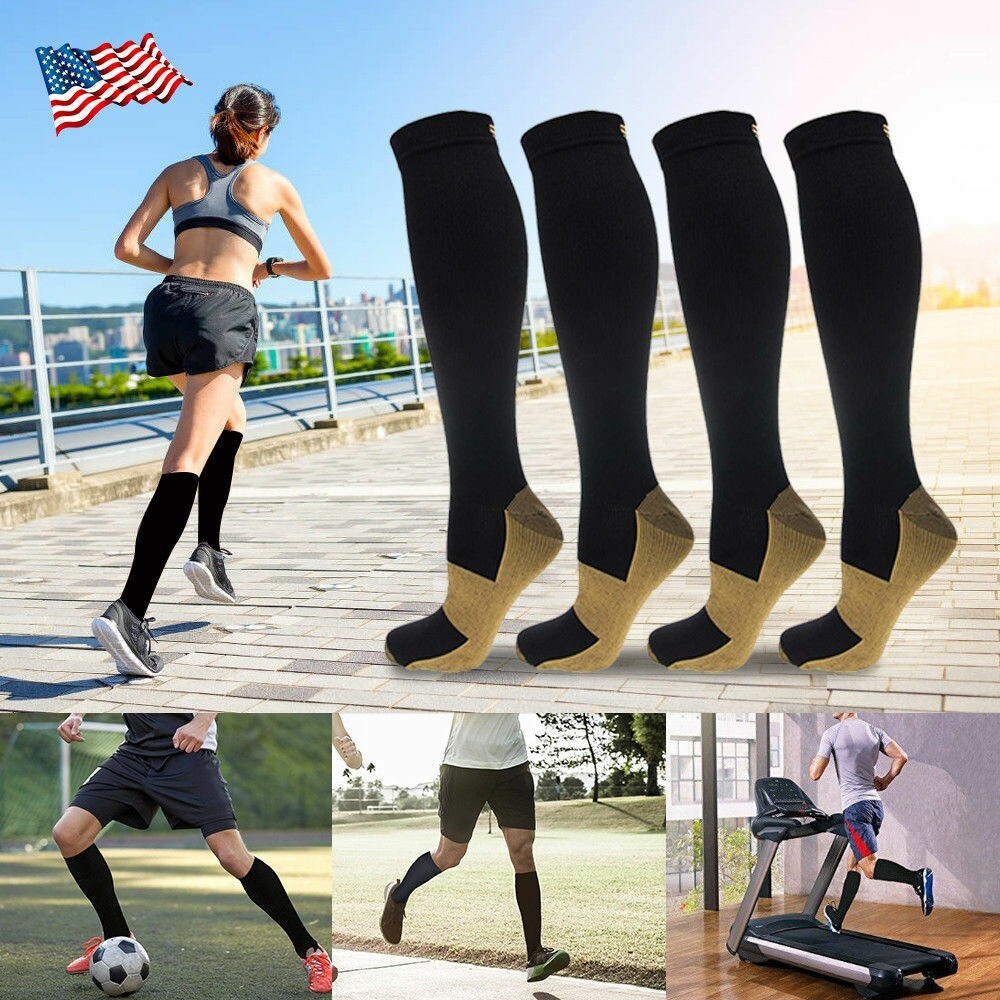 (6 Pairs) Copper Compression Socks 15-20mmHg Graduated Support Mens Womens S-XXL
