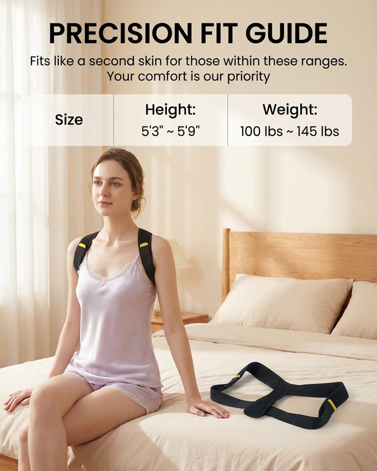 Non-Pinch Design Sleep Upper Back Brace Posture Corrector for Women, Lightweight