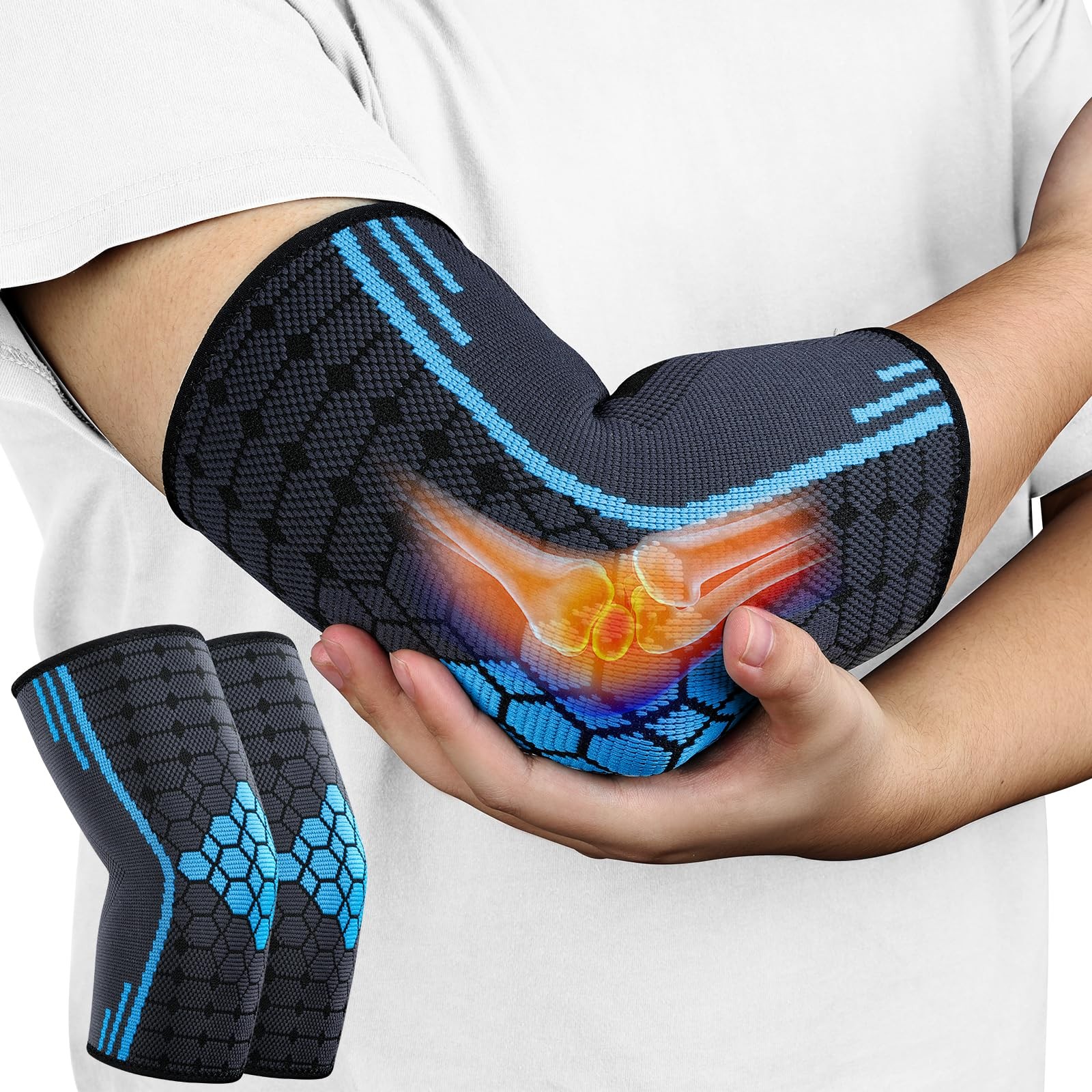 Elbow Brace for Men Women, 2 Pack Elbow Compression Sleeve Wraps Pads for Ten…
