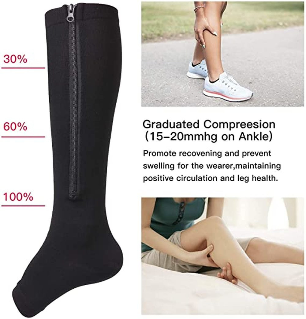 Zipper Compression Socks Hose Unisex Support Stockings Varicose Veins Pregnancy