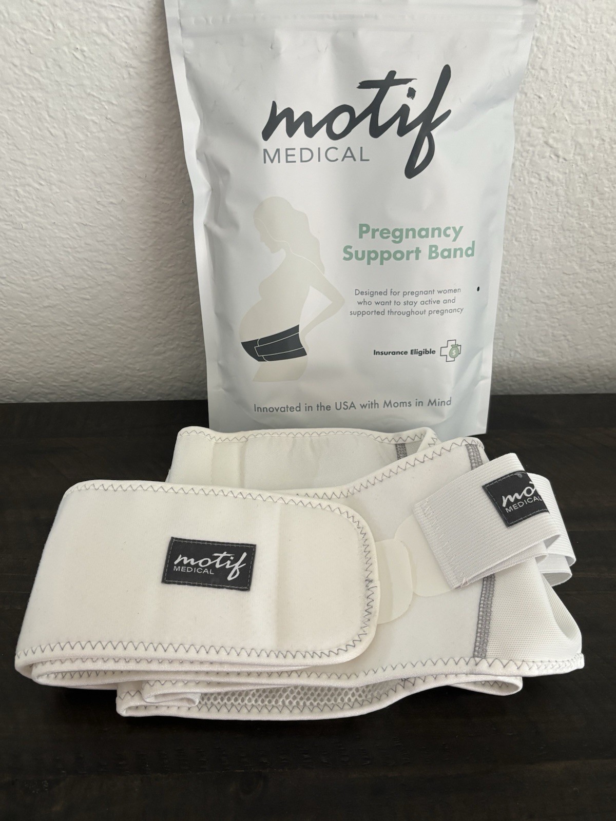 Motif Medical Pregnancy Support Band Adjustable Mesh Belly/Back Brace L White
