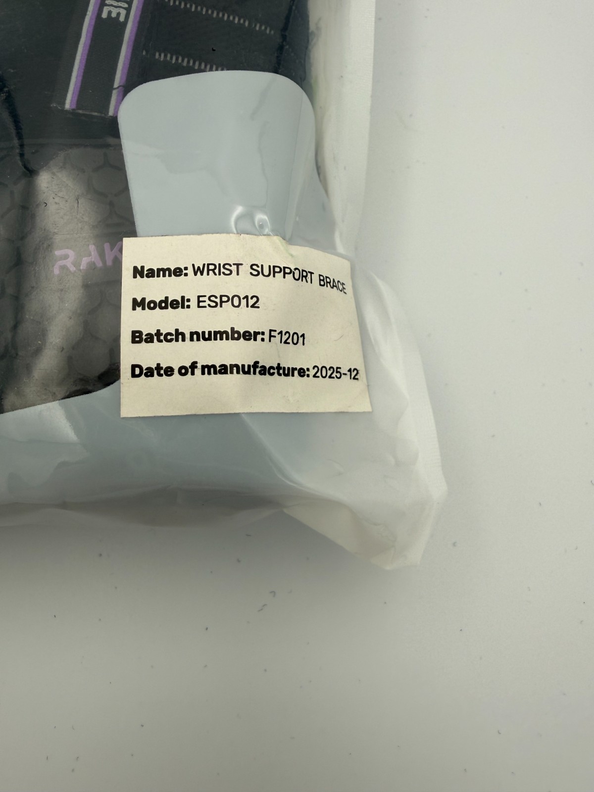 Rakiie Wrist Support Brace Pair (Left & Right) Size L Black/Purple Model ESP012
