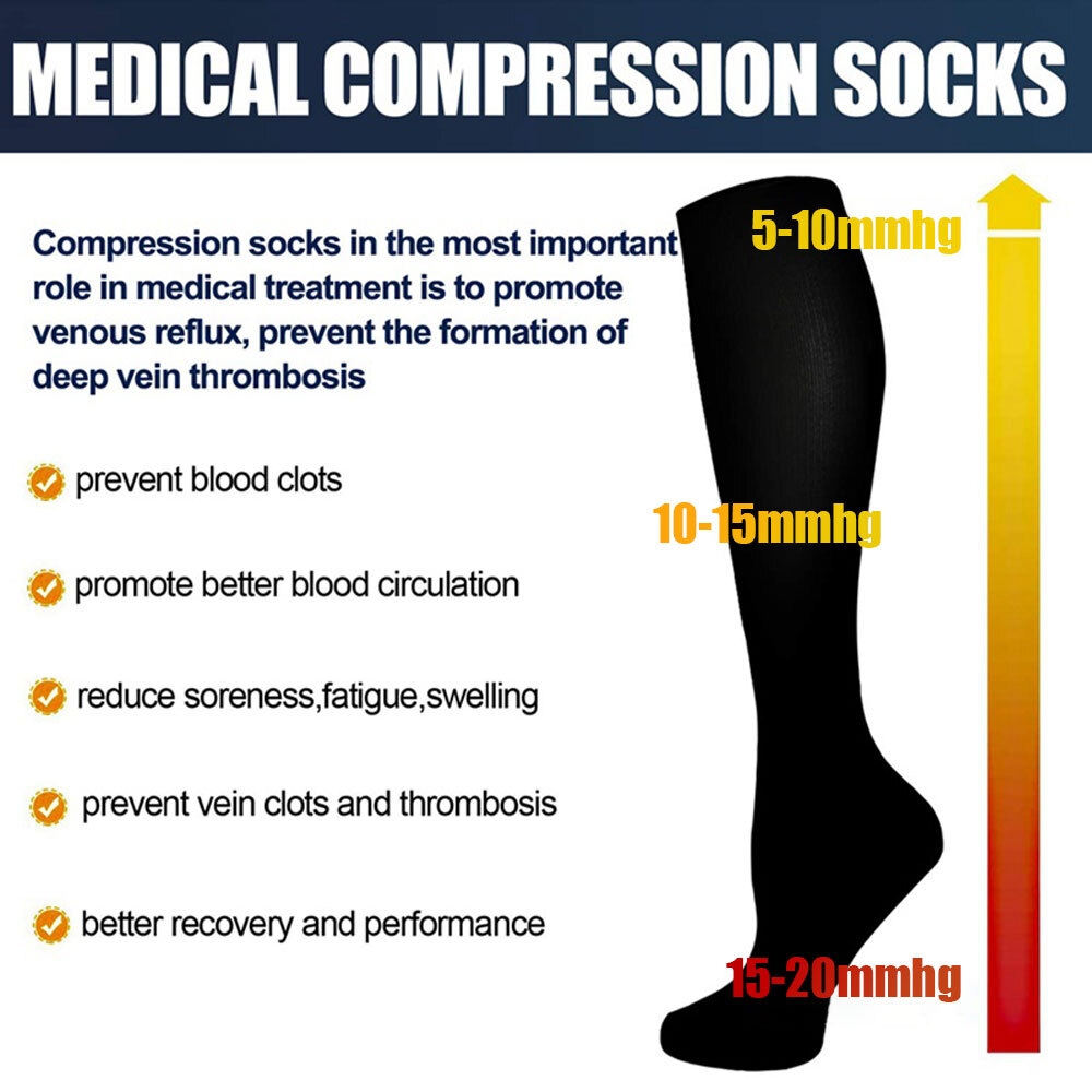 6 Pair Compression Socks Relief High Stockings Graduated Support Mens Women S-XL