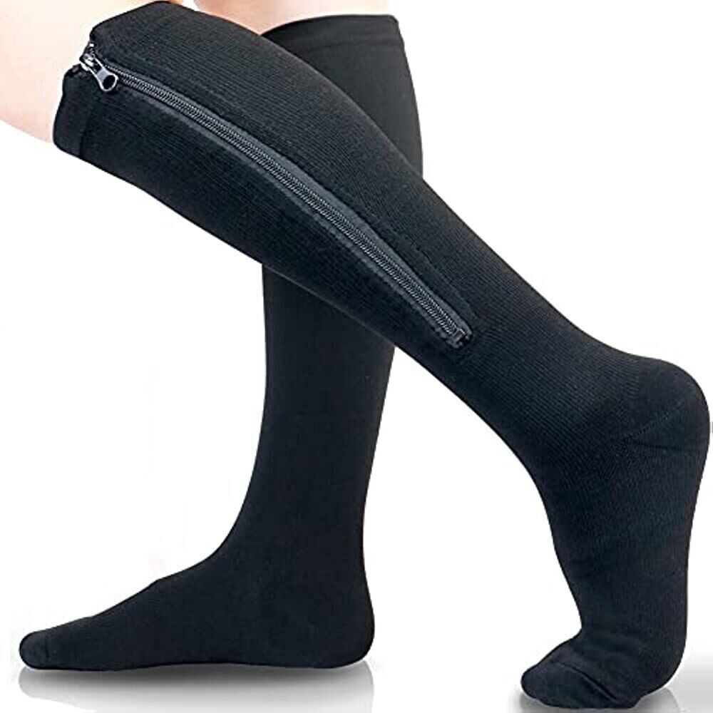 3X Zipper Closed Toe Compression Socks 20-30mmHg Calf Leg Ankle Support Stocking