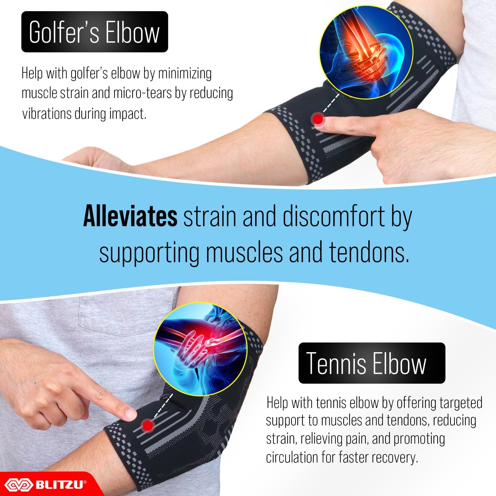 Elbow Compression Sleeve 2 Pack – Tennis & Golf Pain Relief, Support Brace for T