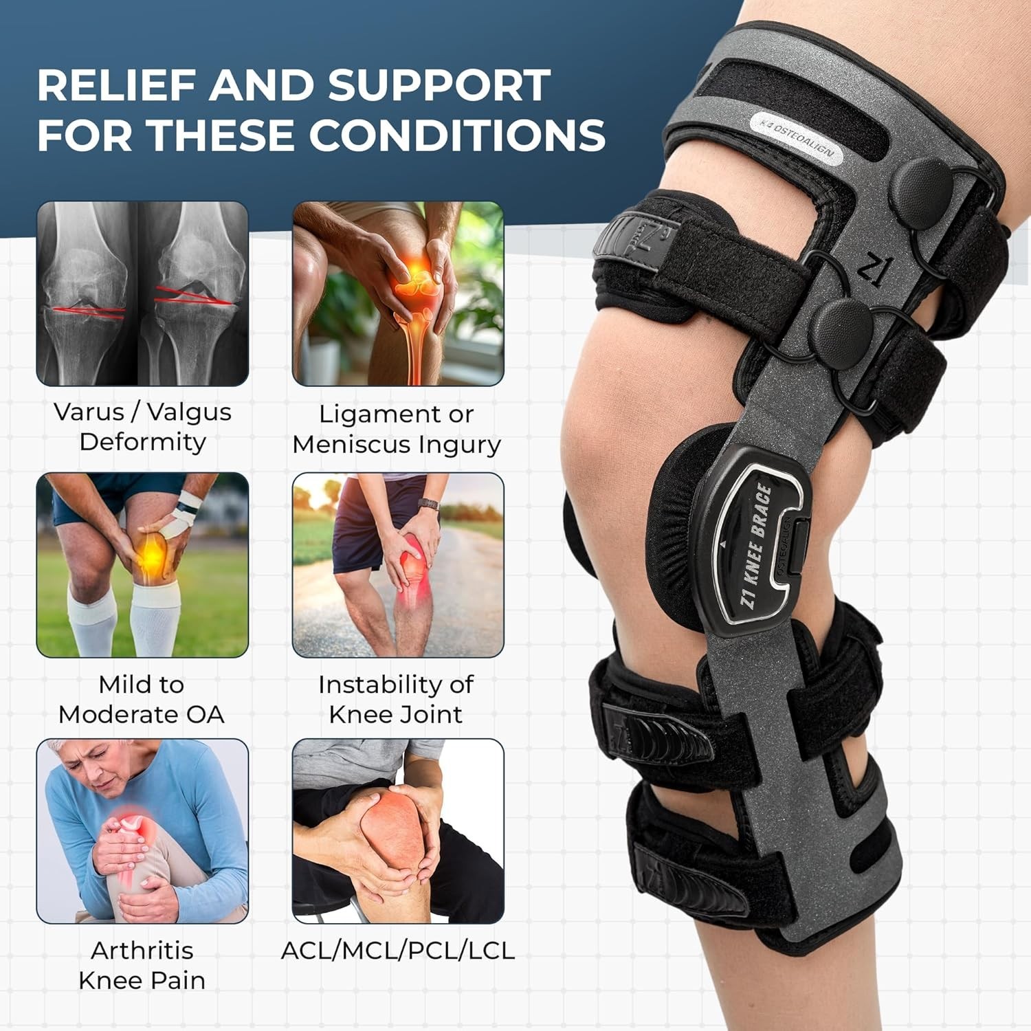 Z1 K4 OsteoAlign Hinged Knee Brace – Knee Support for ACL, MCL, Arthritis (OA)