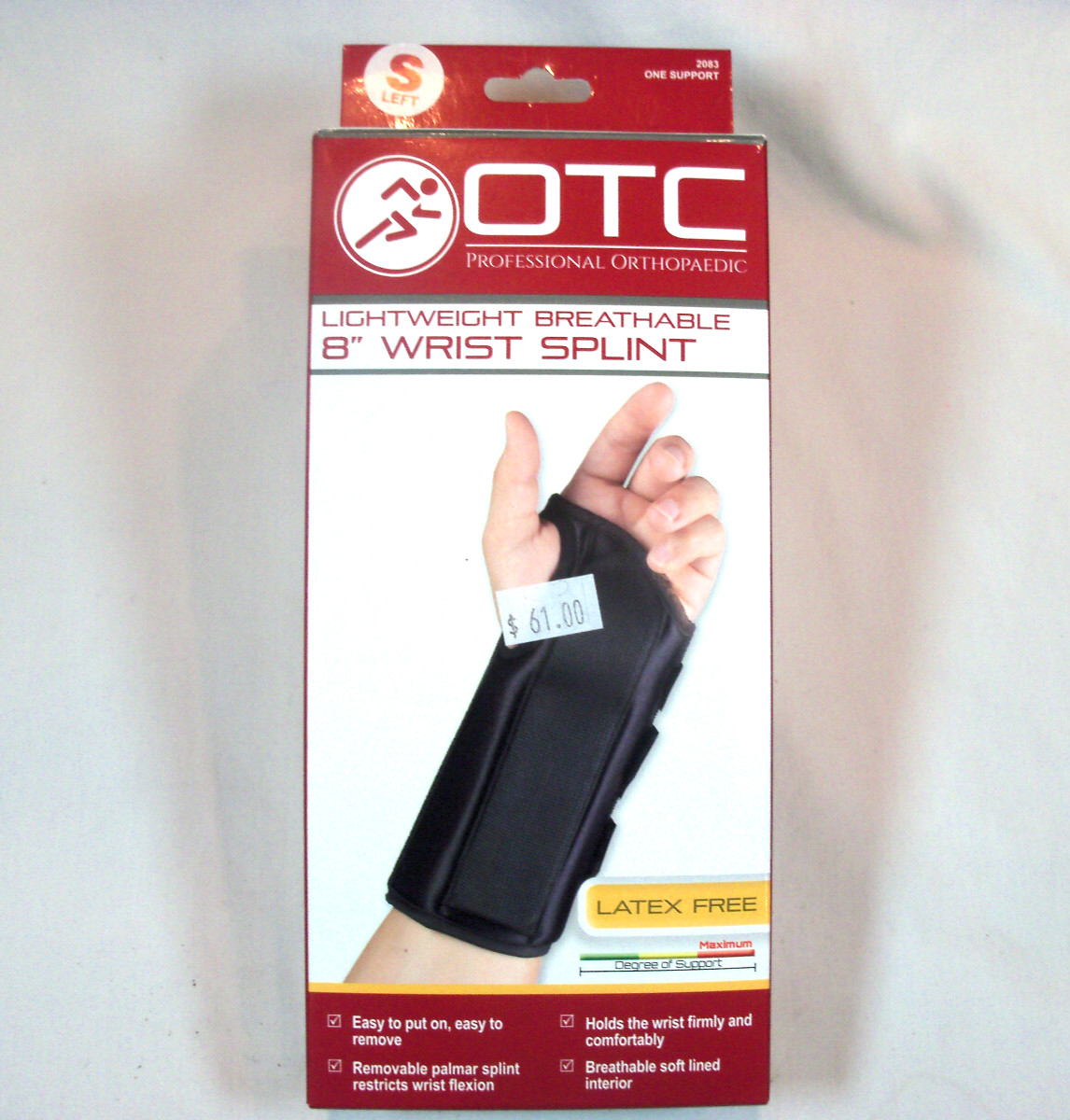 OTC Wrist Splint, 8-Inch Adult, Lightweight Breathable, Small (Left Hand)