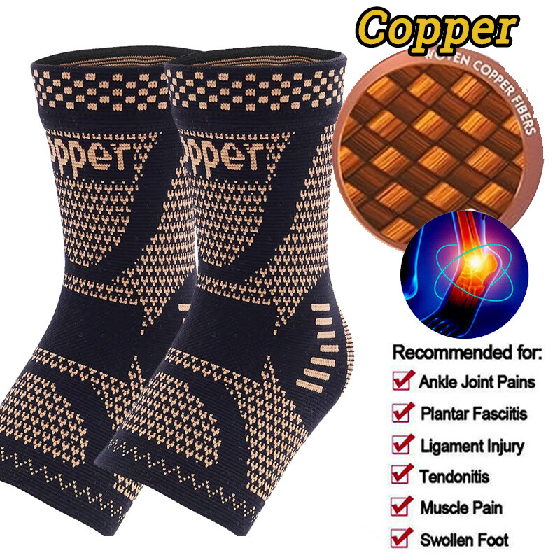 Copper Ankle Support Brace Stabilizer Compression Sleeve Foot Socks Pain Relief