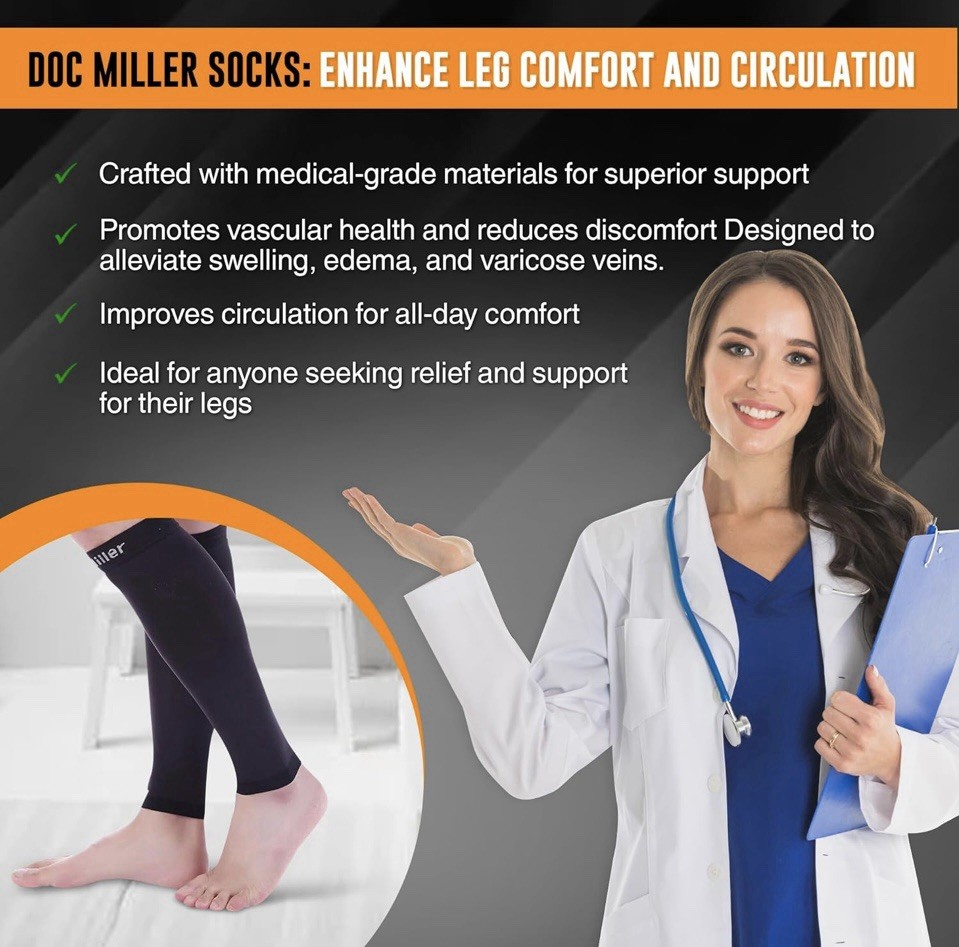 Doc Miller Calf Compression Sleeve Pair Lg.Recovery Varicose Veins CrampsBLACK