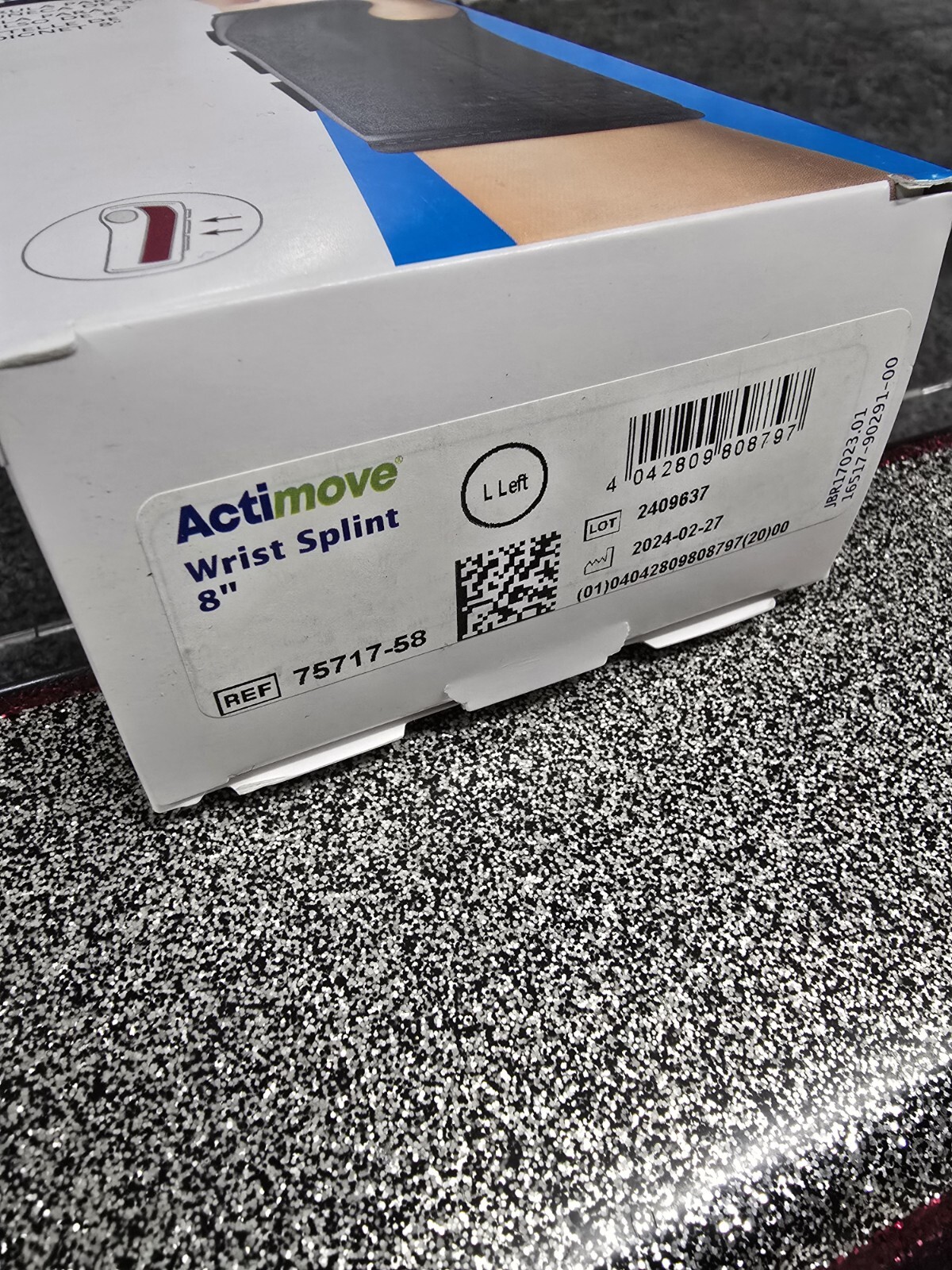 ACTIMOVE PROFESSIONAL LINE WRIST SPLINT 8 INCH, LEFT HAND, LARGE, BLACK, NEW
