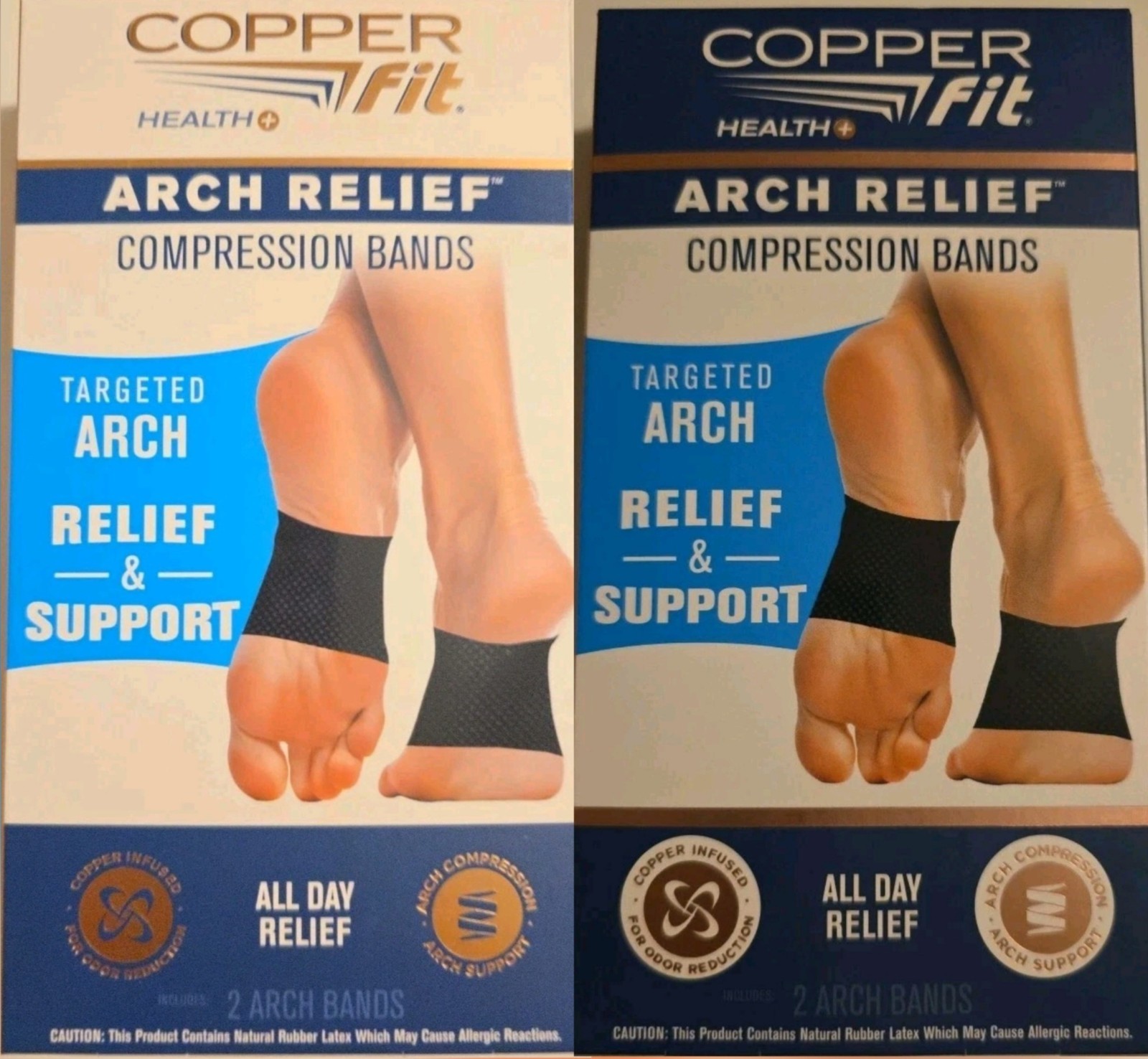 (2) Copper Fit Copper Infused Arch Relief & Support Compression Bands One Size