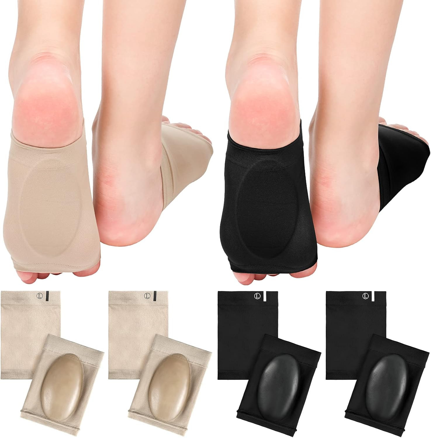 4 Pairs Compression Arch Support Sleeves with Gel Pad inside Metatarsal Compress
