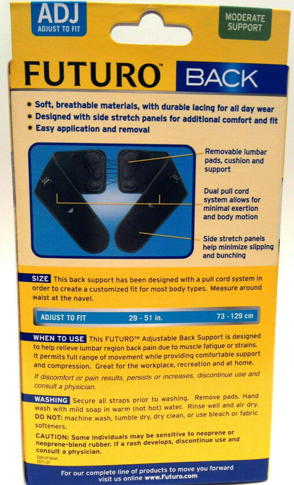 3M Futuro Back Support Adjustable Lumbar Area Breathable Comfortable Compression