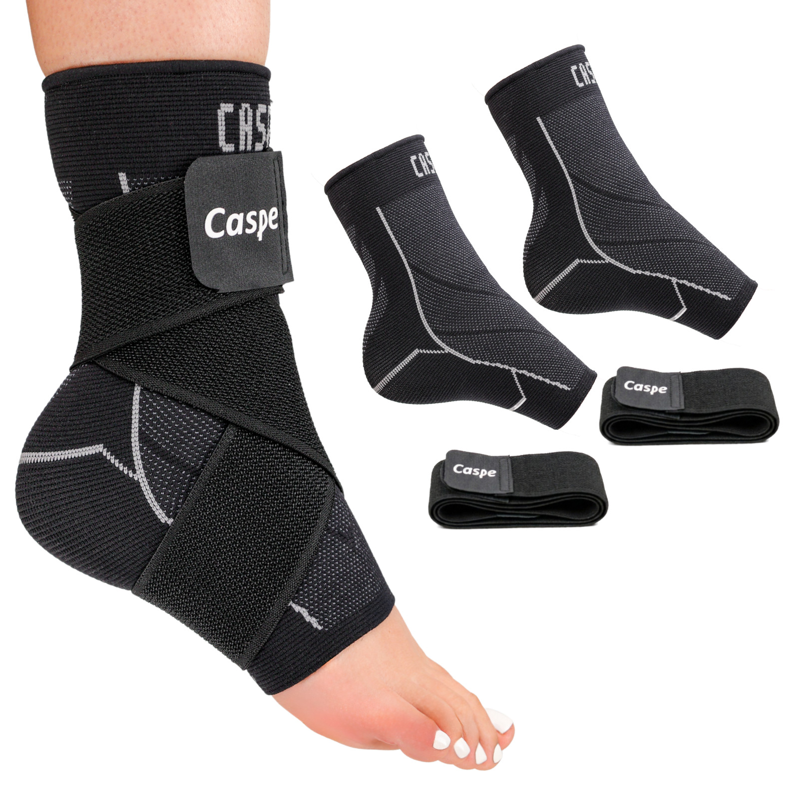 Caspe 2X Ankle Brace Support Compression Sleeve Fasciitis Pain Relief Foot Wrap