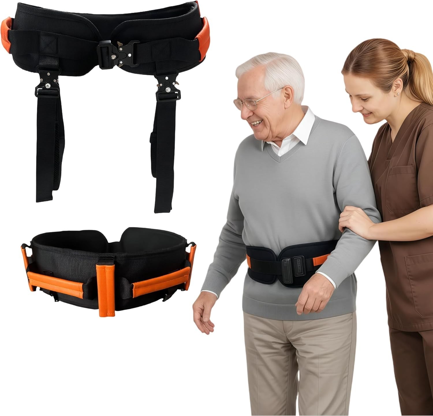 Gait Belt, Upgraded with Metal Buckle & Detachable Leg Straps, 7 Reinforced H…