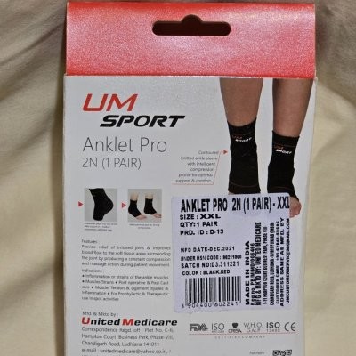 UM Sport Anklet Pro 2N (1 Pair) Compression Ankle Support Sleeve XXL Black Red D