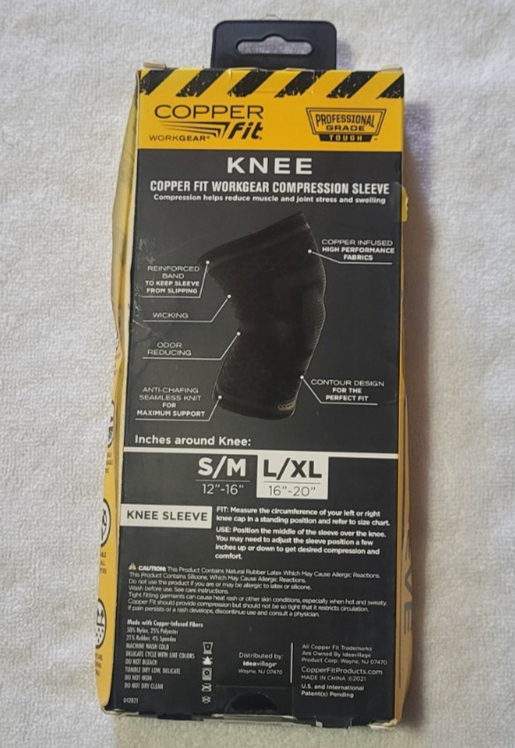 Copper Fit Work Gear Knee Compression Sleeve.Size L/XL
