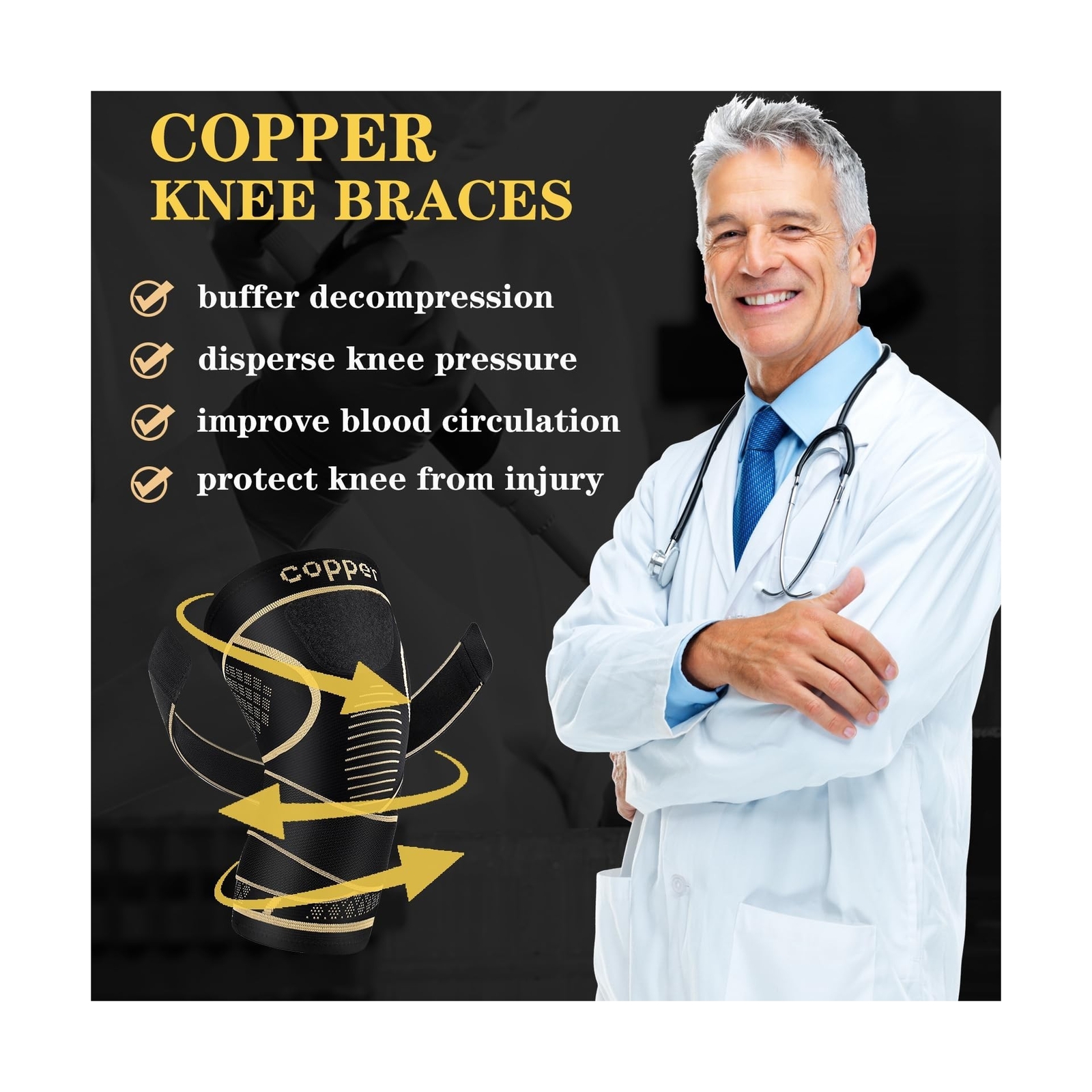Copper Knee Braces with Strap for Knee Pain Women and Men(2 Pack), Knee Compr…