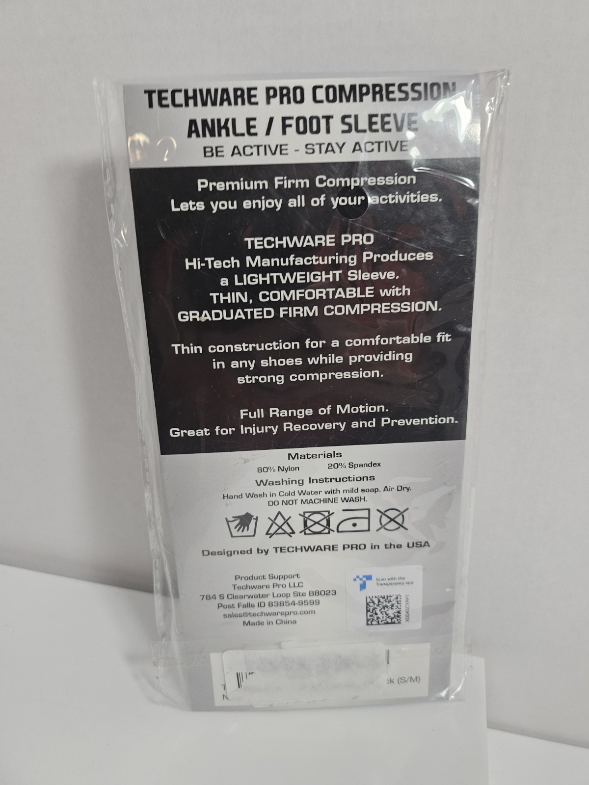 TechWare Pro Compression Ankle / Foot Sleeve Pair – Size S/M – New Unused