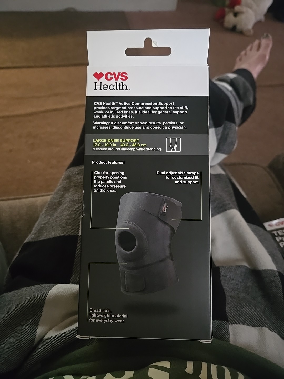CVS Health Compression Knee Support Brace for Pain Relief – Large Size