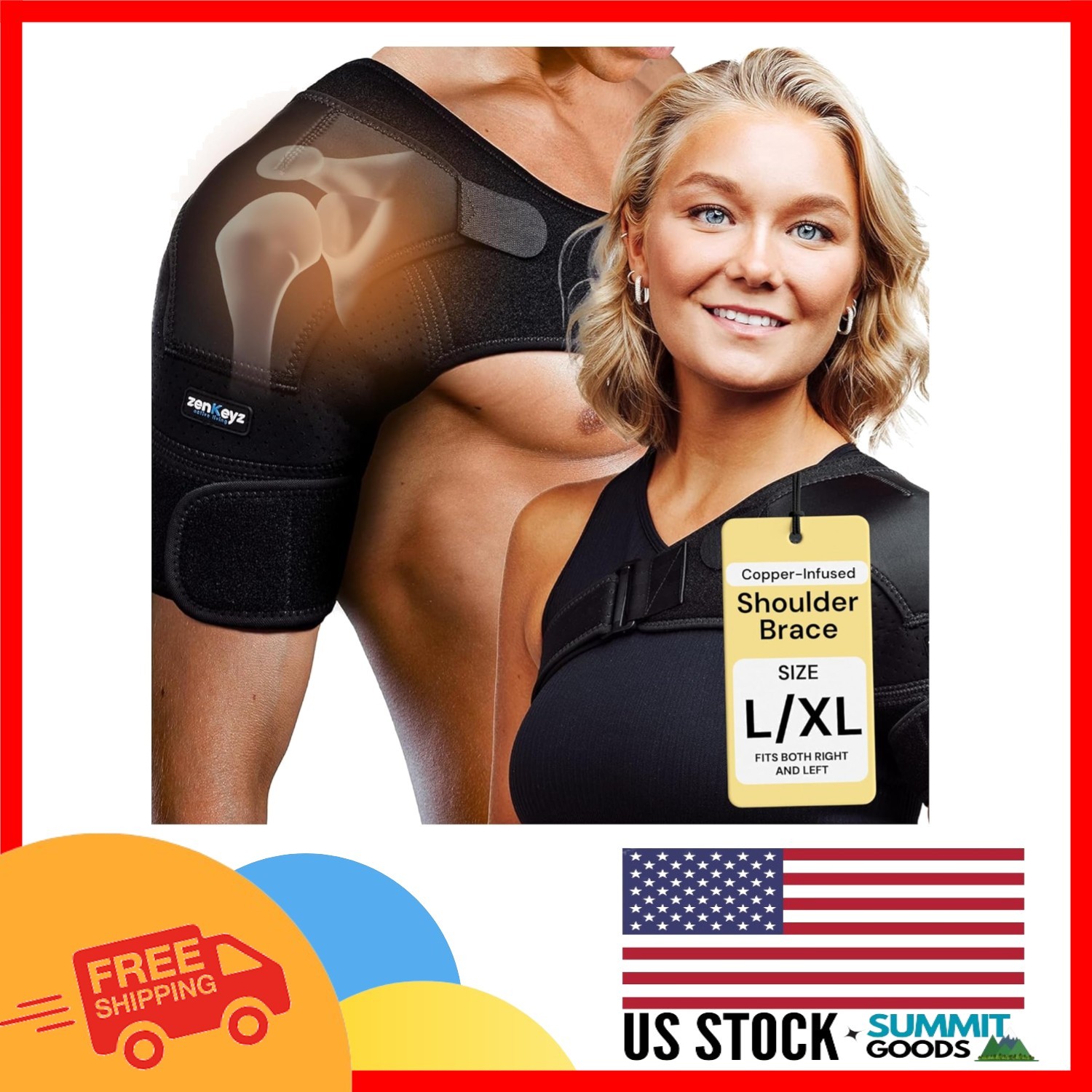 Ergonomic L/XL Adjustable Shoulder Brace with Breathable Design for Stability