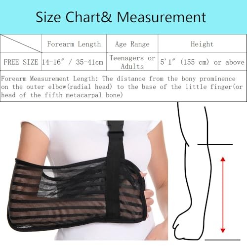 Arm Sling for Broken Arm, Torn Rotator Cuff, Shoulder, Elbow, One Size Black