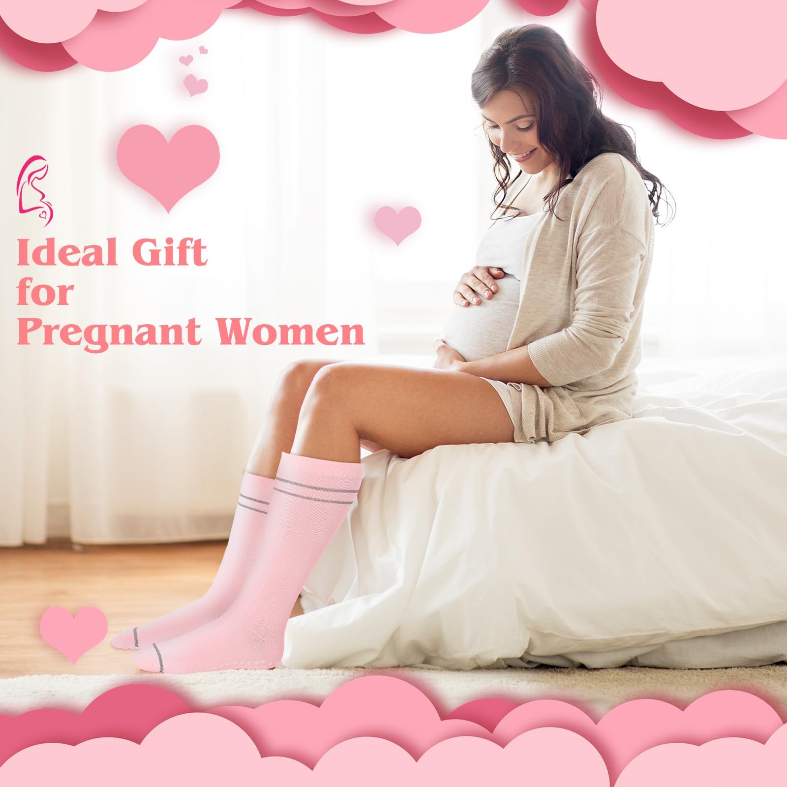 Funnysoft 6 Pair Pregnancy Compression Socks uniform size, Pink, Gray, Black