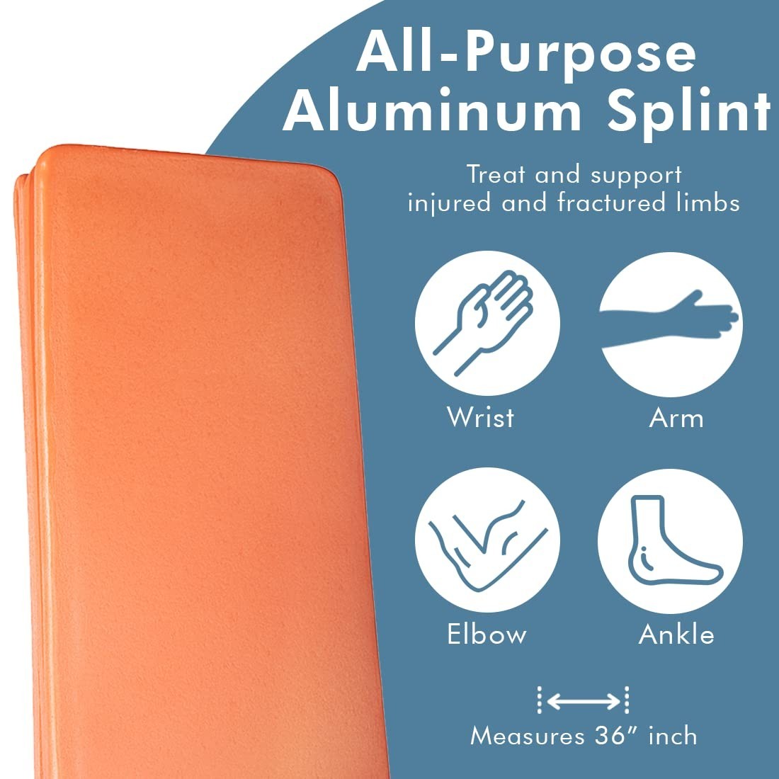 5 Pack Universal Aluminum Splints – 36″ Padded Brace for Hands, Legs, Wrist, Ank