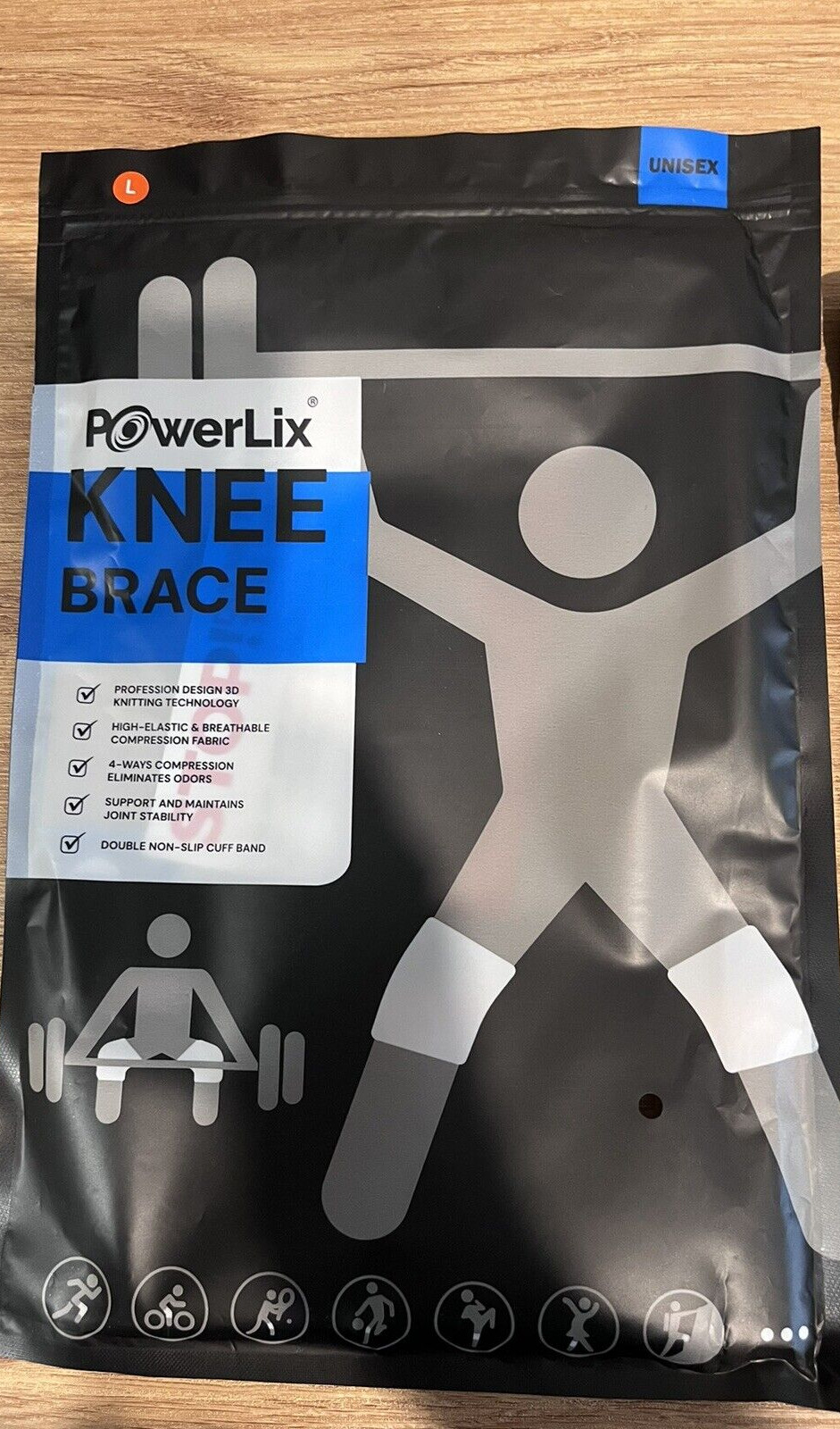 Powerlix One Knee Brace Unisex Black Size Large NEW