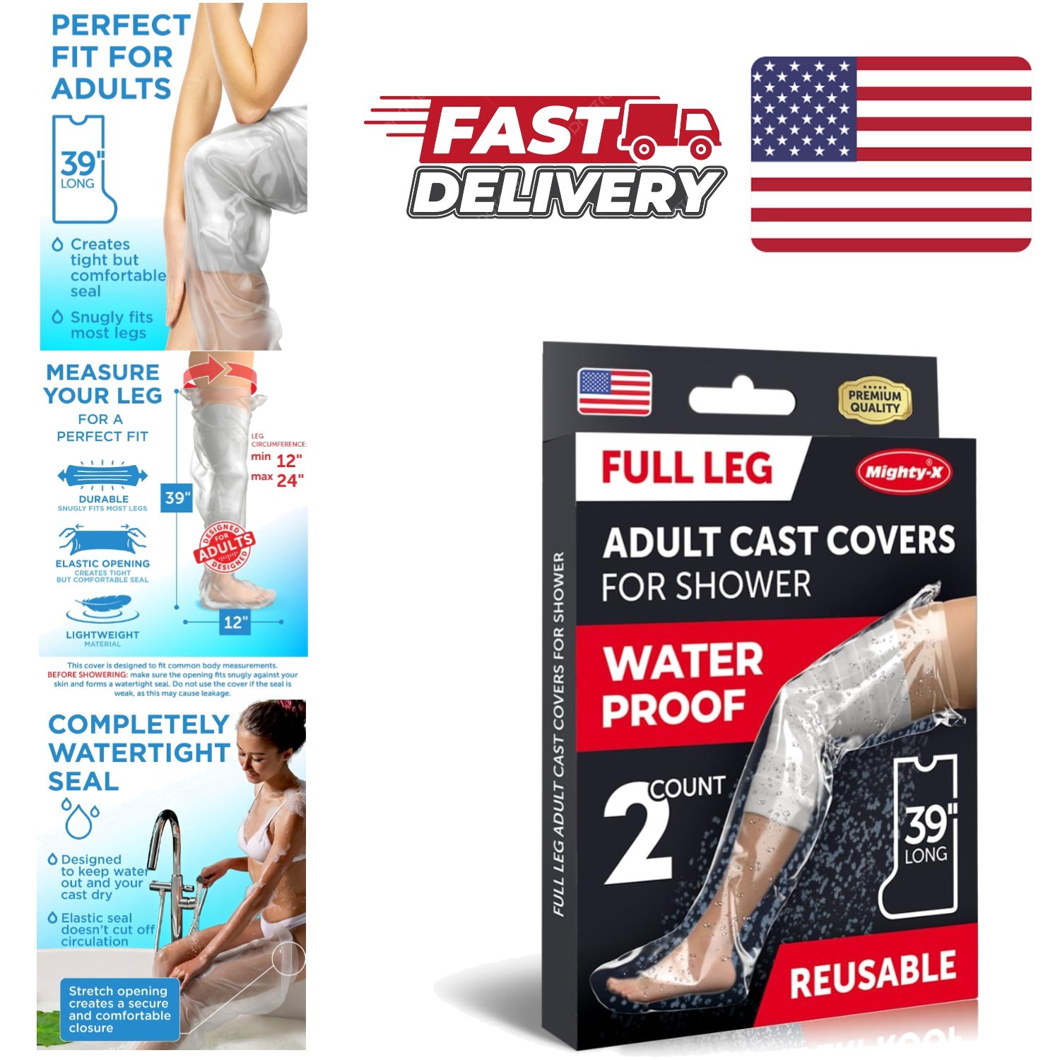 Watertight Shower Leg Cast Cover 39 Inch Full Leg Protector for Adults
