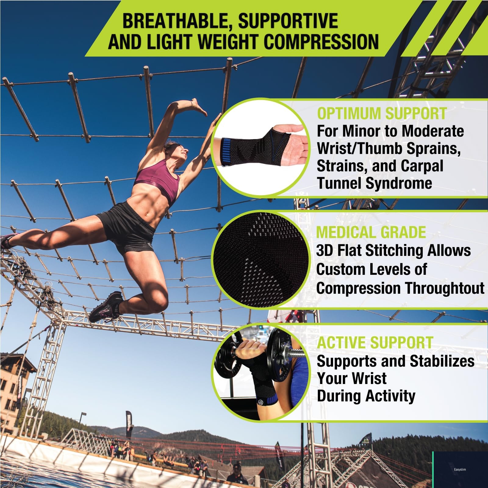 Wrist Support Brace Large/X-Large 3D Flat Black Compression Wrap
